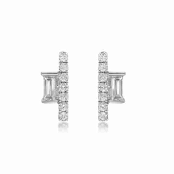 Diamond Geometric Bar Stud Earrings In 10 K White Gold