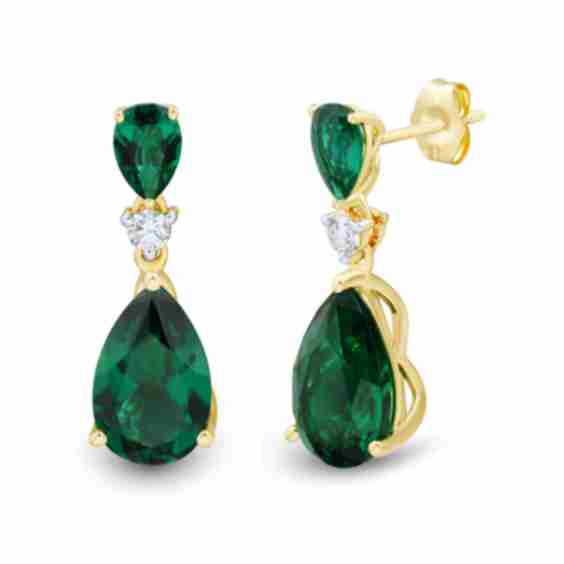 Lab Created Pear Shaped Emerald And Lab Grown Diamond Earrings