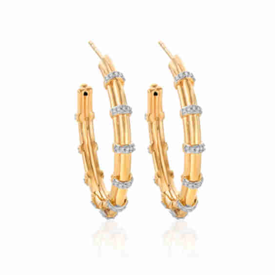 Diamond Banded Gold Hoop Earrings