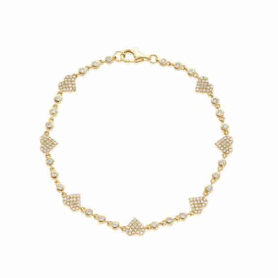 14k Pavé Diamond Heart Bracelet with Bezel Set Diamond Accents