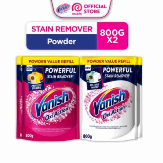 Bundle Of 2 Vanish Stain Remover Pink Action Vanish Stain Remover Crystal White Oxi Action Detergent Powder 800 G