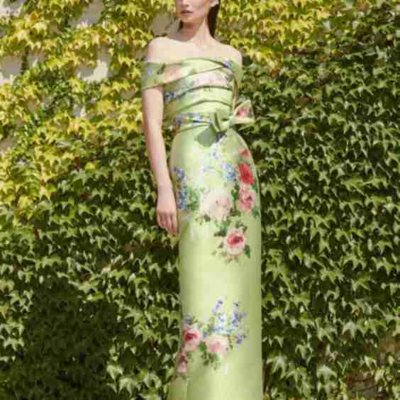 6431 Off The Shoulder Floral Mikado Gown