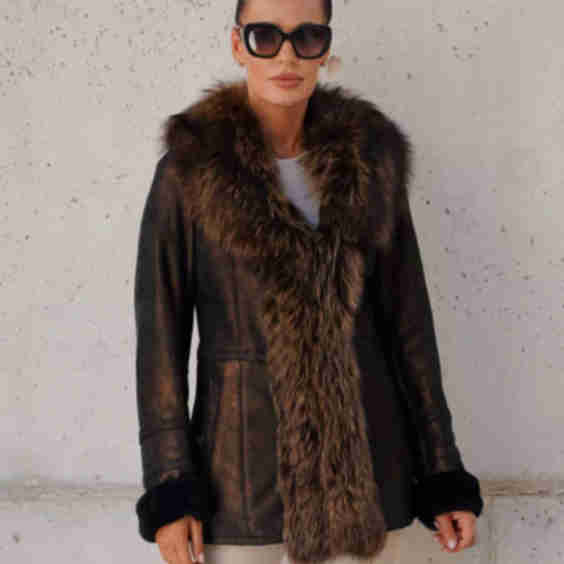 Short Sheepskin Coat With A Hood
