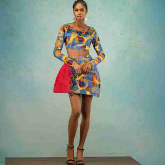 Beaded Denim A-Cut Skirt