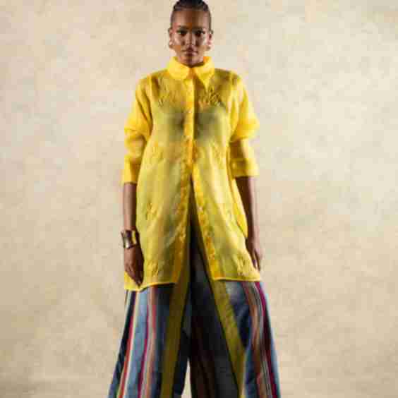 Denim And Aso Oke Pants