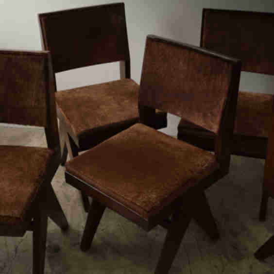 Set of Eight PJ-SI-25-A Teak and Hide Chairs