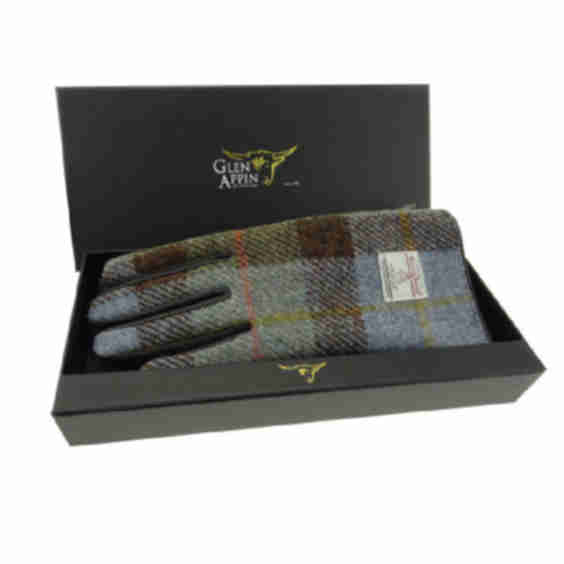  MacLeod Ladies Brown Leather and Harris Tweed Gloves in Box