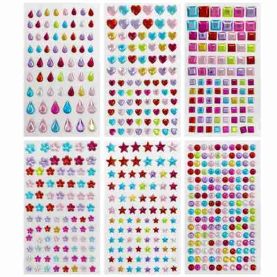 Crystal Rhinestone Gem Stickers, Bling Jewel Adhesives for DIY Arts & Crafts, (Set of 6)