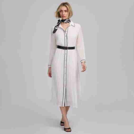 Get The Look Contrast Trim Pleated Dress