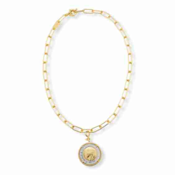 Bronze Paperclip Chain Necklace With 3 Lira Coin Pendants