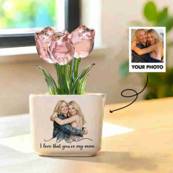 Personalized Photo Glass Tulip Potted Plant