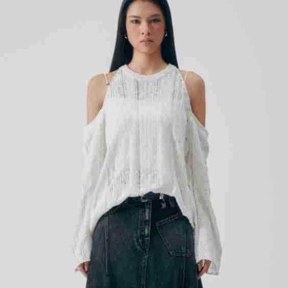 Off Shoulder Cable Knit White