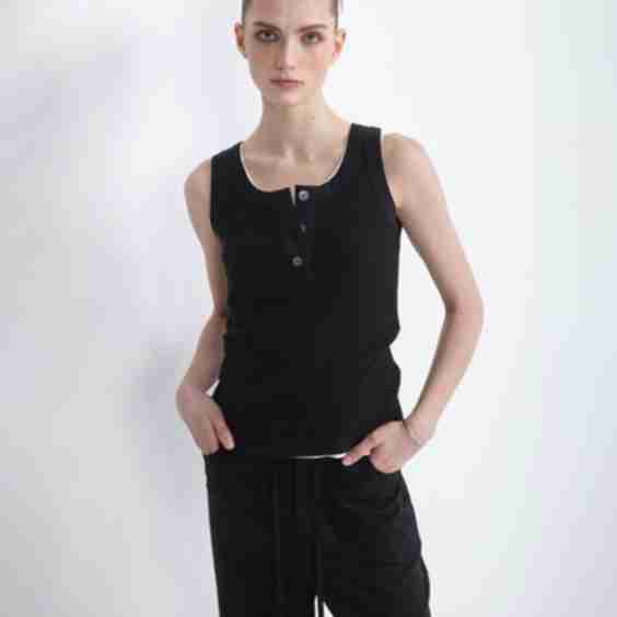 Ribbed Cotton Henley Neck Tank