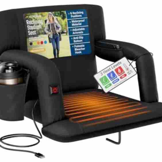 Heated Massage Folding Reclining Stadium Seat with Adjustable Height Backrest