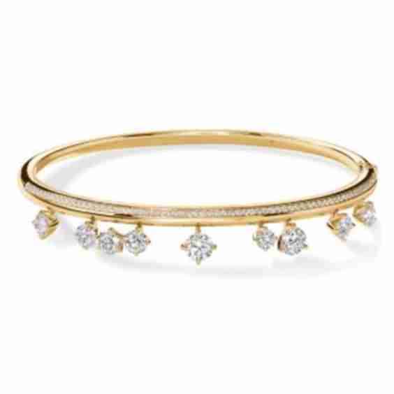 18K Yellow Gold Barre Diamond Dangle Pavé Bangle Bracelet