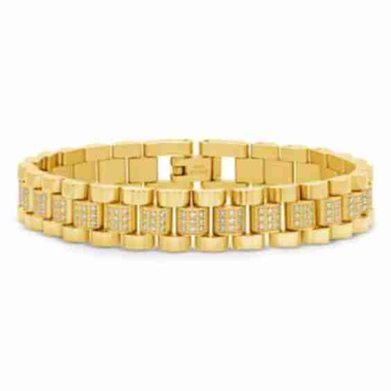Pave Watch Band Chain Bracelet In 14 K Gold Plated