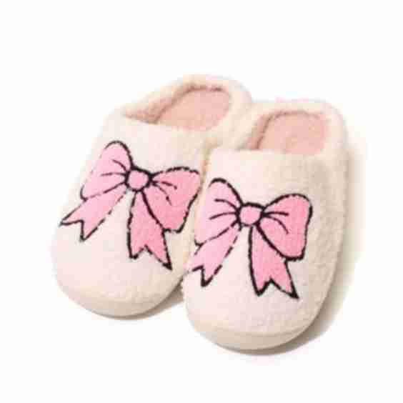 Plush Bow Slippers