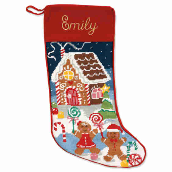 Gingerbread Needlepoint Personalized Christmas Stocking