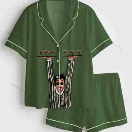 French Waiter Serving Drinks Satin Pajama Set