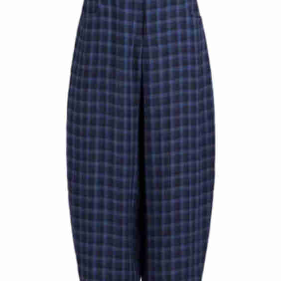 Check Cropped Barrel Leg Trousers