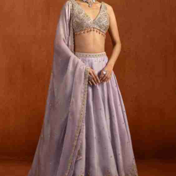 Soft Lilac Tissue Sequins Embroidered Lehenga Set