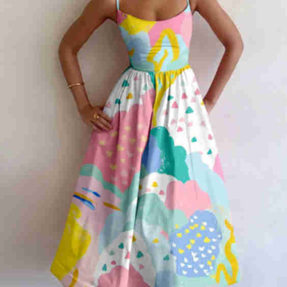 Iridescent Cloud Pattern Printed Dress