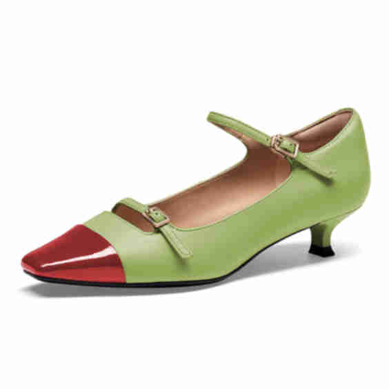 Square Toe Kitten Heel Double Buckled Straps Pumps Shoes