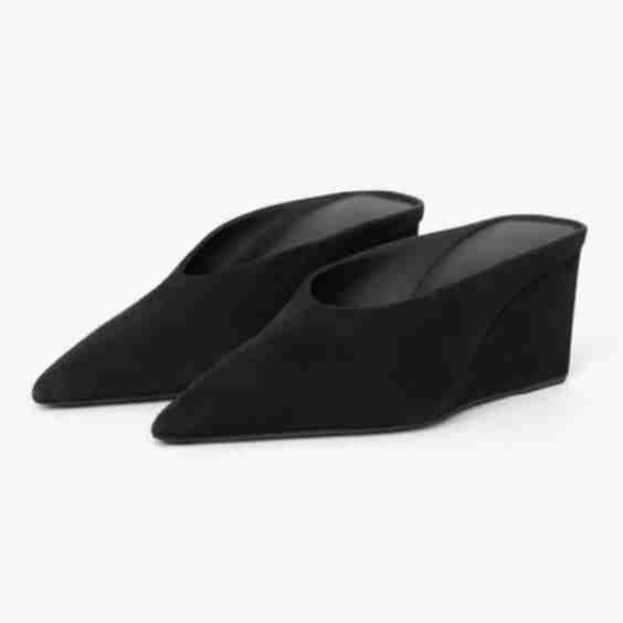 Vegan Suede Pointed Toe Wedge Heel Classic Mules 