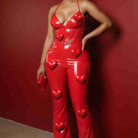 Spaghetti Strap 3D Heart Decor Slim Fit Party Jumpsuit