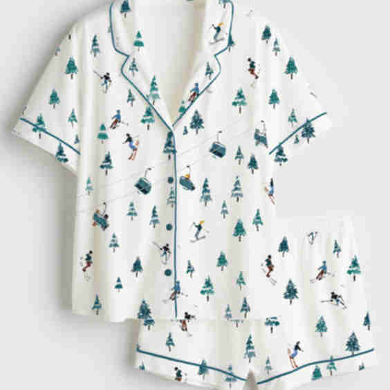 Apres Ski Mountains Short Sleeve Satin Pajama Set