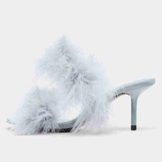 Trendy Open Square Toe Feather Decor Strap Mule Heels