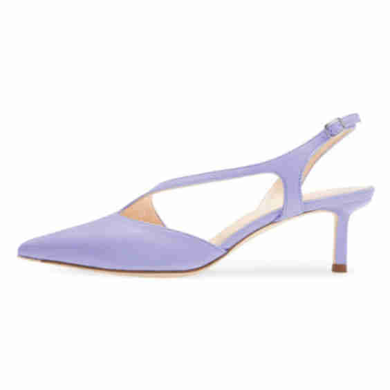 Faux Leather Slingback Cut out Kitten Heel Pumps with Buckle