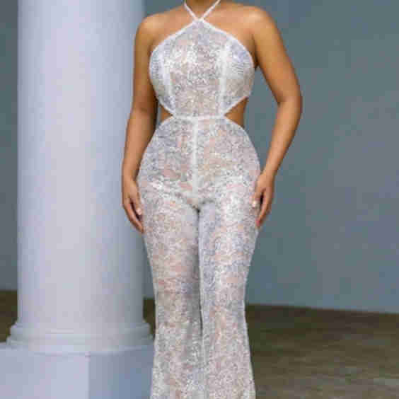 Halter Backless Cut Out Sequin Slim Fit Party Jumpsuit [Pre Order]