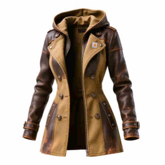 Leather And Canvas Hooded Jacket