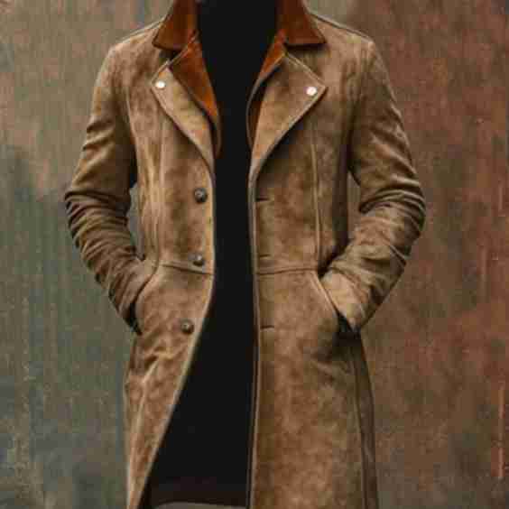 Mens Vintage Suede Patchwork Multi Pocket Reverse Collar Jacket Coat
