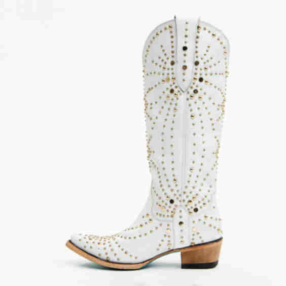 Snip Toe Chunky Heel Studded Knee High Cowgirl Boots