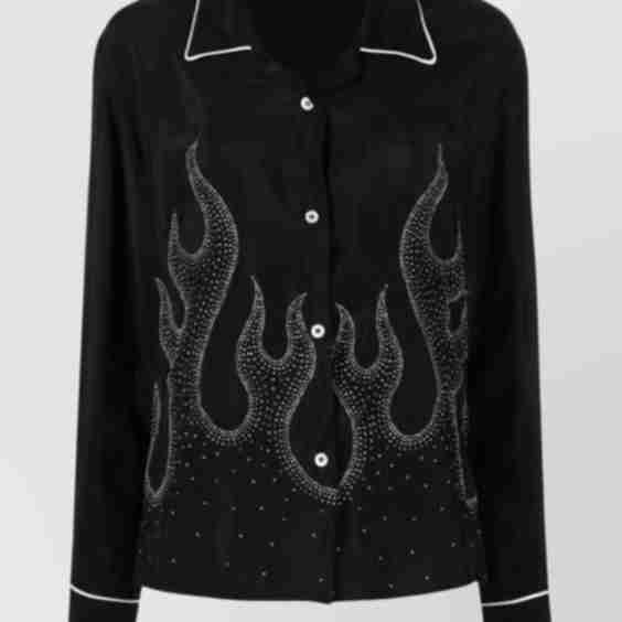 Flame Embroidered Shirt Crystal Embellishments