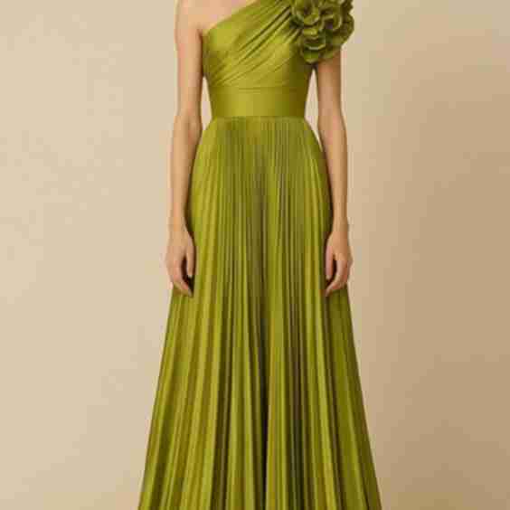 Floral One-shoulder Empire Pleated Clover Dress