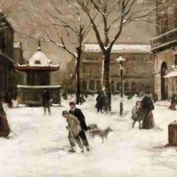 A Winter Street Scene, Paris - Giclee Print, 36x24