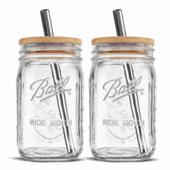 Reusable Boba Glass Cups with Lids and Straws - (2 Pack)