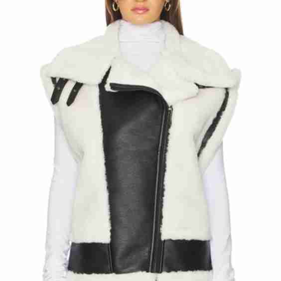 Faux Shearling & Leather Moto Vest