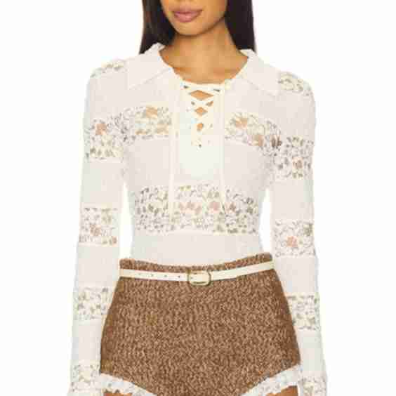 Collared Stripe Lace Polo Top