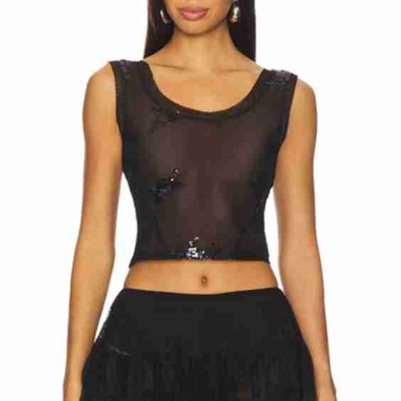 Floral Sequin Mesh Top