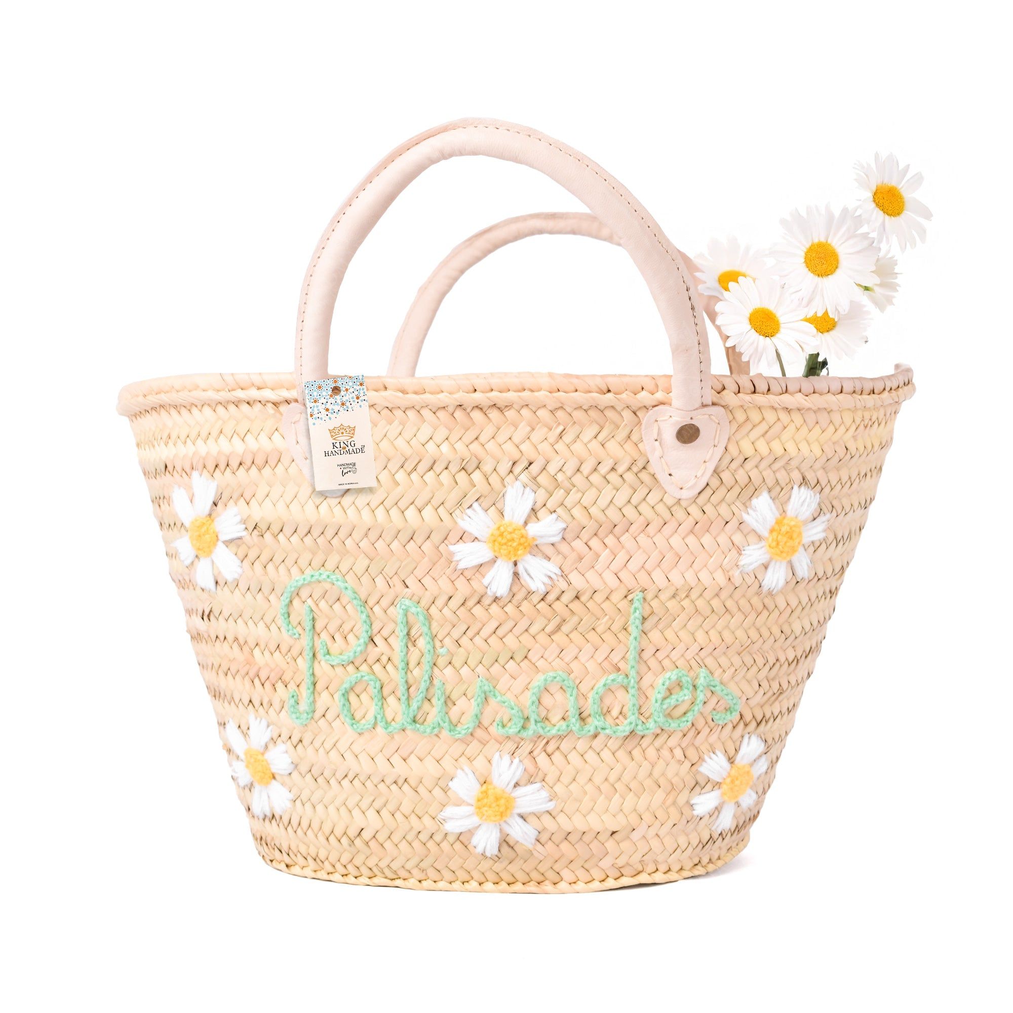Chic Hand Embroidered Daisies Basket
