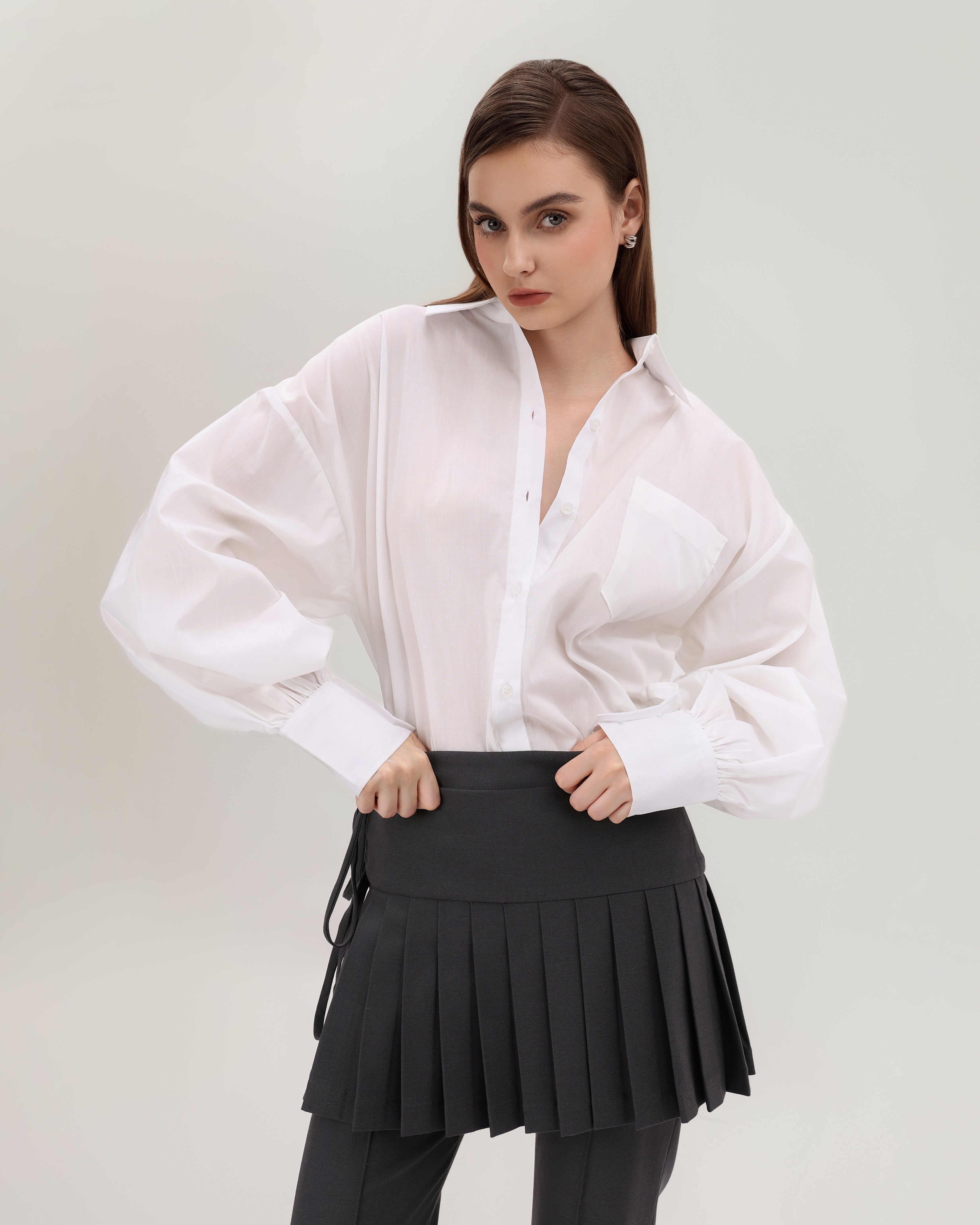 Charcoal Pleated Wrap Skirt