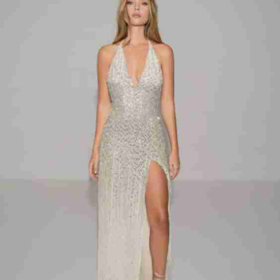 Hand-Beaded Halter Gown