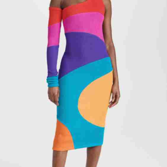 Burst Colorblock One Shoulder Dress