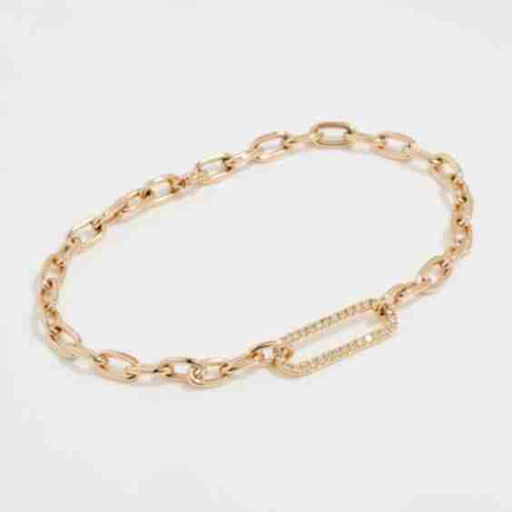 14k Link Bracelet with Single Pave Link