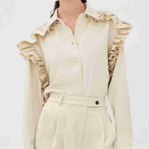 Satin Ruffled Button Down Shirt