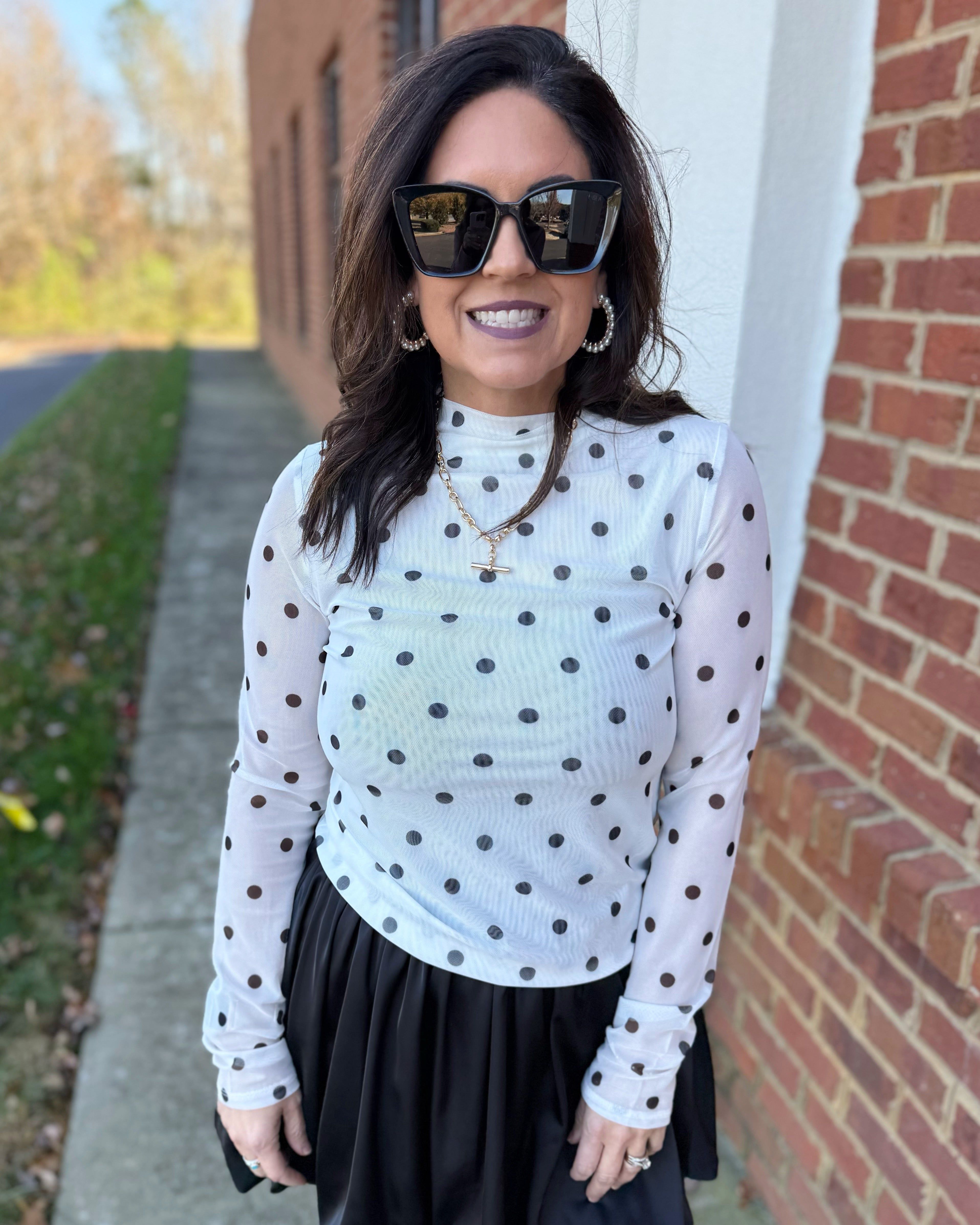 Alana Polka Dot Mesh Top
